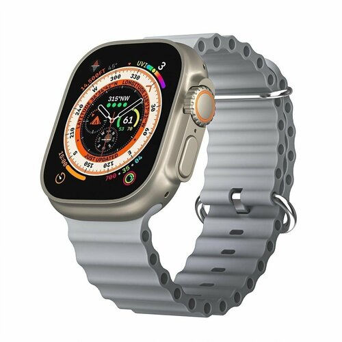 Силиконовый браслет Ocean Band для Apple Watch 42/44/45/49/ ремешок для Smart X8 Ultra, Smart GS8 Ultra, серый умные часы x8 ultra gold серия smart watch x8 ultra золотые premium wearfitpro 1 92 49мм