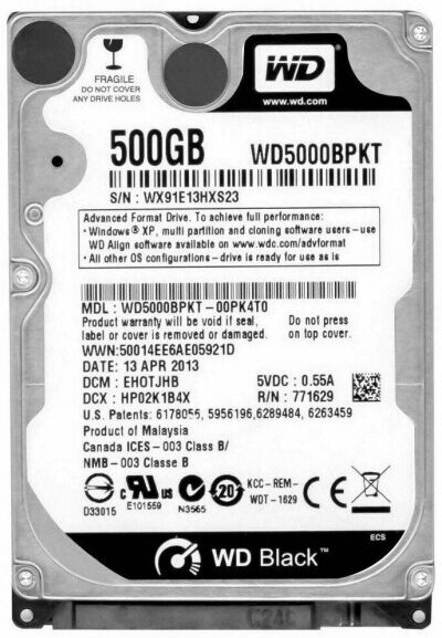 Жесткий Диск Western Digital WD5000BPKT 500Gb SATAII 2,5" HDD