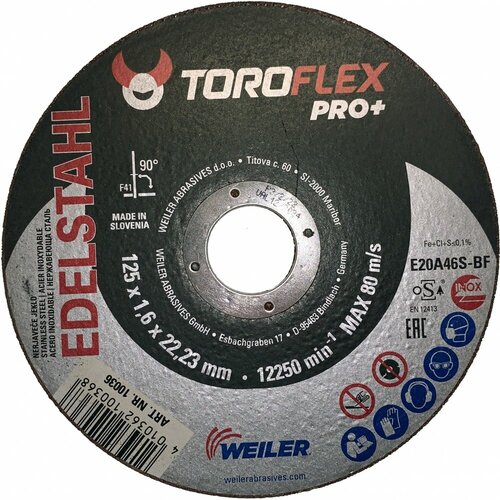 TOROFLEX Круг отрезной по нержавеющей стали F41 125*1,6*22,23 E20A46S-BF PRO+ 4010362100368