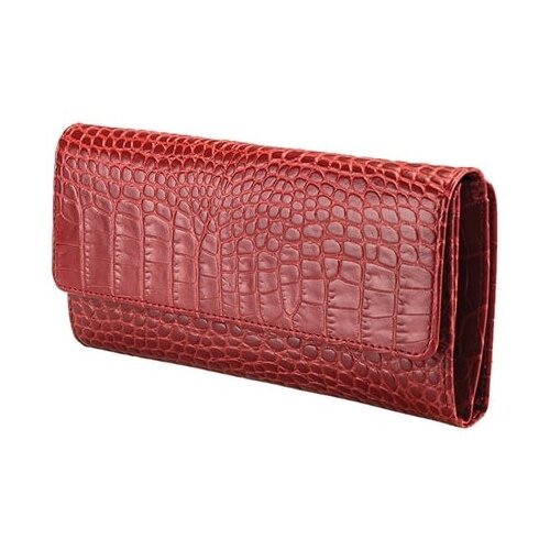 Кошелек FABULA, фактура под рептилию, красный элегантное портмоне с 1 ой молнией из кожи крокодила портмоне из кожи крокодила