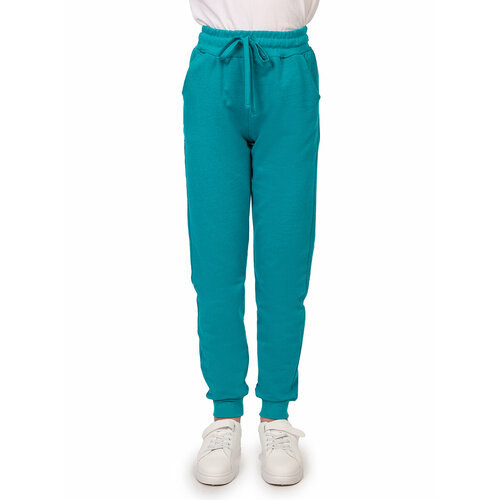 Школьные брюки джоггеры  N.O.A., спортивный стиль, карманы, манжеты, пояс на резинке, размер 128, бирюзовый