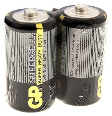 Батарейка солевая GP Supercell Super Heavy Duty, C, 14S / R14, 1.5В, спайка, 2 шт.