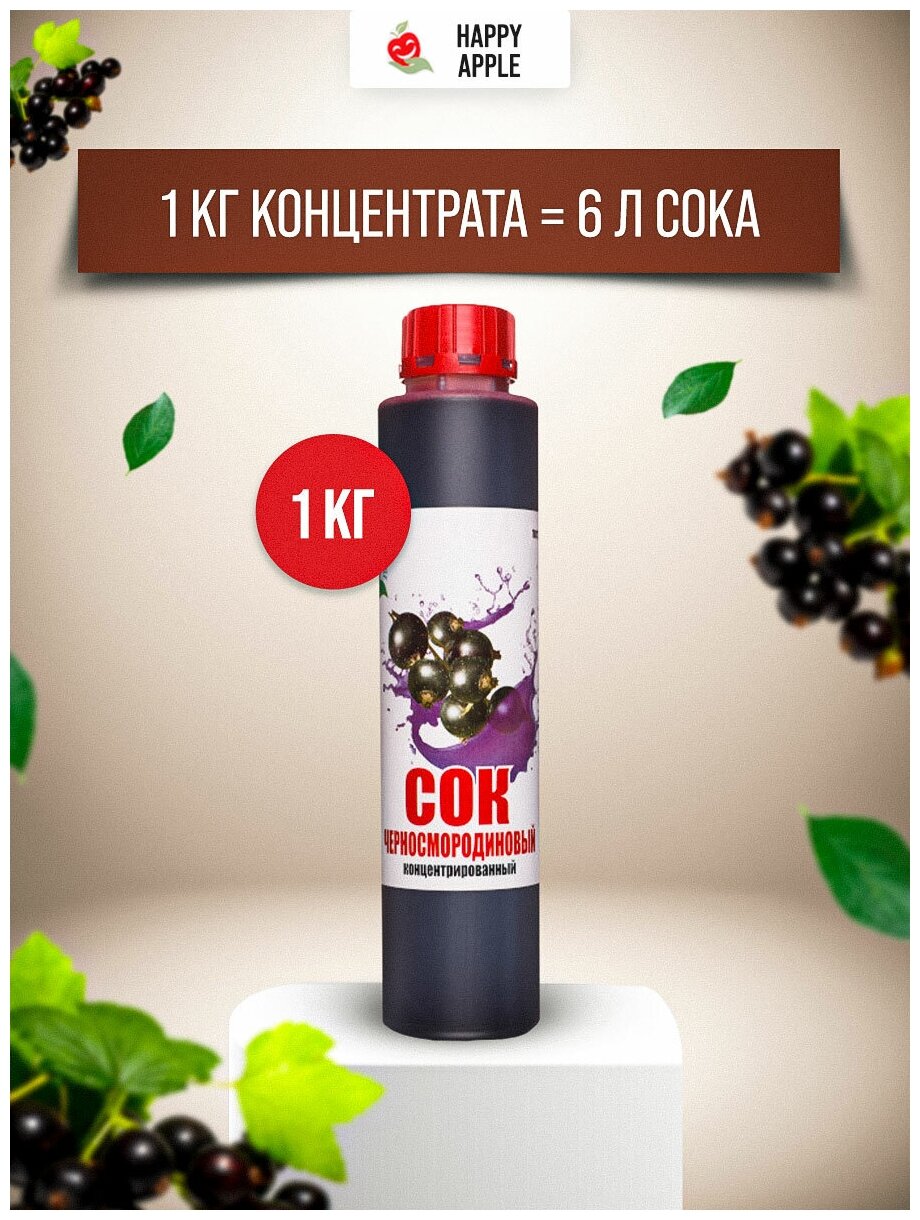 Сок концентрированный «Черносмородиновый», кисл. 4,0% бутылка 1 кг (Happy Apple) - фотография № 6