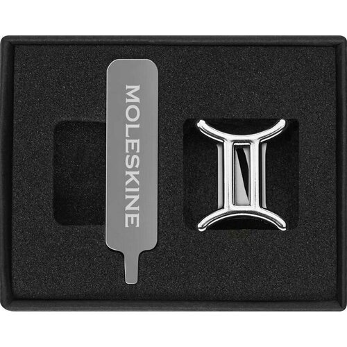 Шильдик-знак Зодиака близнецы Moleskine GEMINI на резинку для блокнотов, матовое серебро