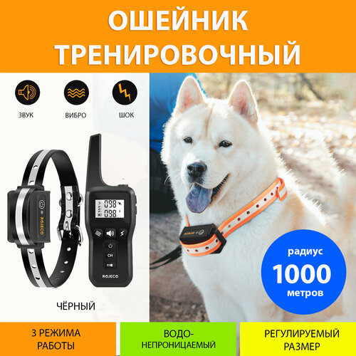 Электронный ошейник для дрессировки (до 1000 м) для двух собак. Тренировочный ошейник для коррекции поведения собак с пультом ROJECO PD529 (Оранжевый)