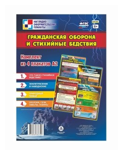 Комплект плакатов Гражданская оборона и стихийные бедствия. 4 плаката (Учитель) (КПЛ-92)
