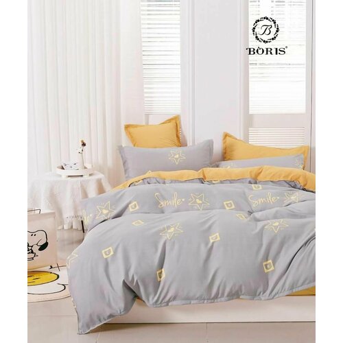 Комплект постельного белья BORIS, Сатин, 2-спальный, простыня на резинке, наволочки 70x70