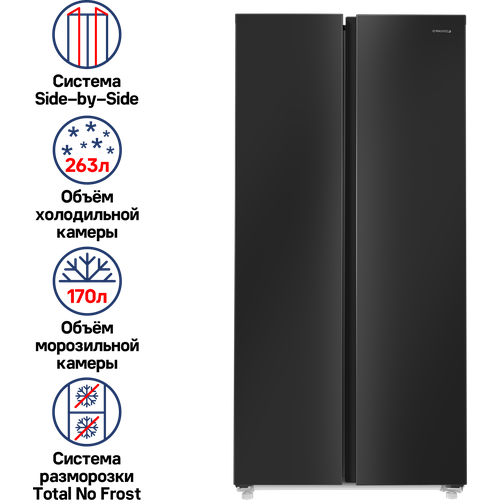 Холодильник MAUNFELD MFF177NFBE, черный холодильник lg side by side с инверторным линейным компрессором gc b257jeyv