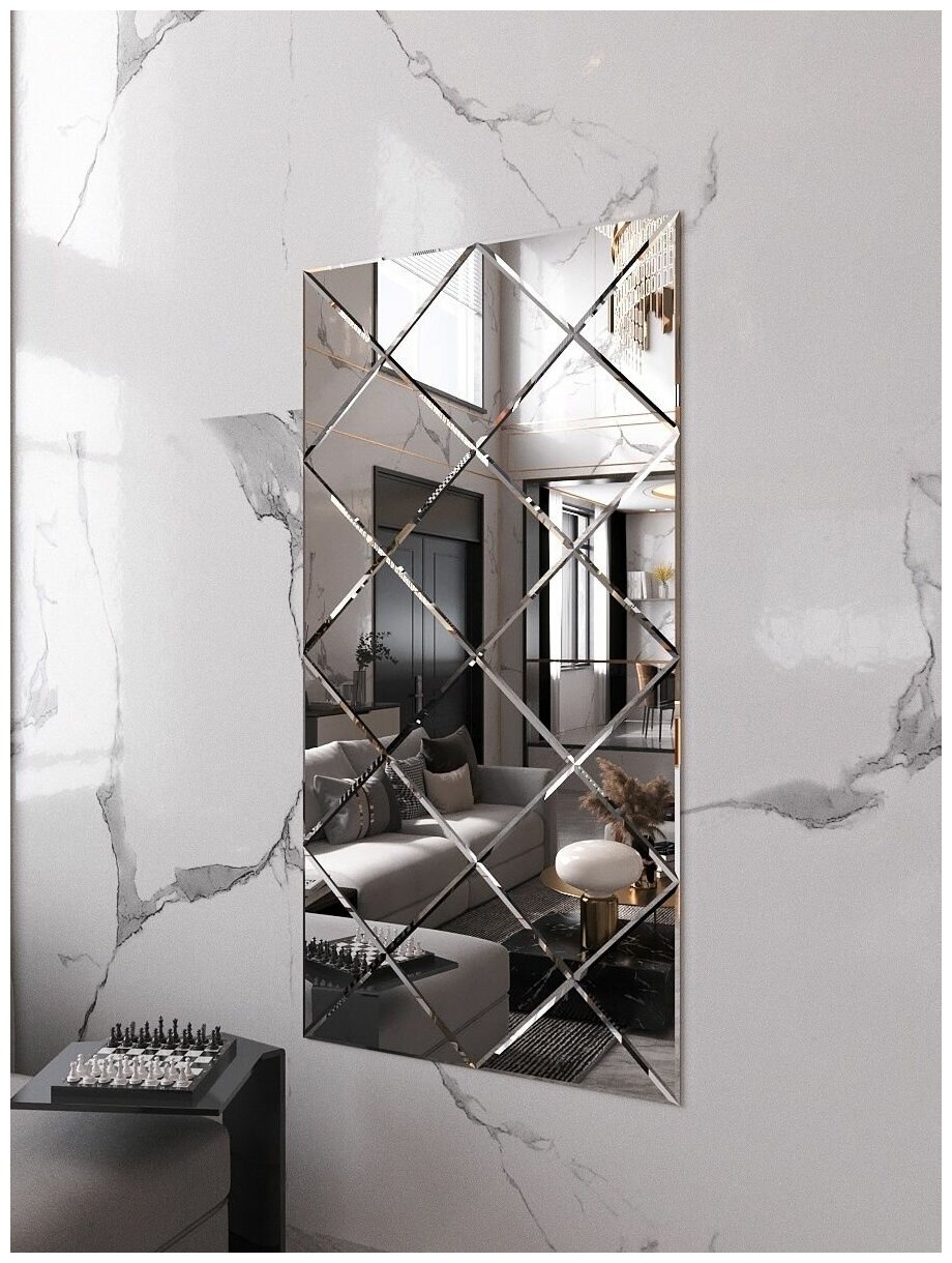 Зеркальная плитка, панно на стену, квадрат серебро 35*35, 198*99 см - фотография № 4