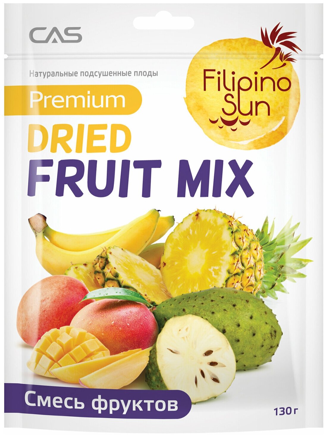 Микс ананас, банан, манго и сметанное яблоко, сушеный Fruit Mix, Filipino Sun, 130гр. - фотография № 1