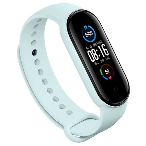 фото Силиконовый ремешок для xiaomi mi band 5 (sport) / спортивный ремешок на фитнес трекер сяоми ми бэнд 5 (спорт) светло-голубой pastila