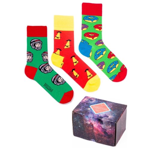 фото Цветные носки babushka, набор носков с принтом, 3 пары в коробке, размер 41-46, cmb-9