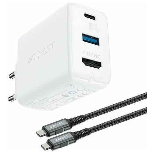 Сетевое зарядное устройство ACEFAST A17 65W GaN multi-function HUB charger set EU с кабелем USB-C - USB-C. Цвет: белый.