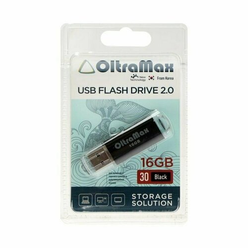 Флешка 30, 16 Гб, USB20, чт до 15 Мб/с, зап до 8 Мб/с, чeрная