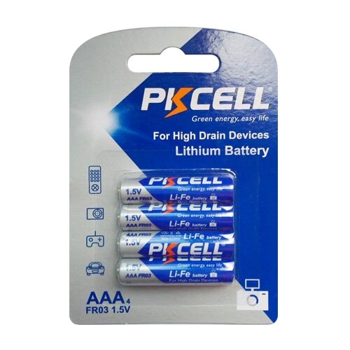 Литиевые батарейки PKCELL Lithium 1200мАч, AAA (FR03/1,5V), литиевые, 4 шт. в комплекте