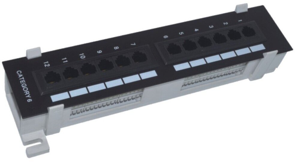 Настенная патч-панель Neomax [NM-PP-WM12P-UC6-D-110-BK] 12 портов, кат.6, UTP, Dual IDC, цвет черный