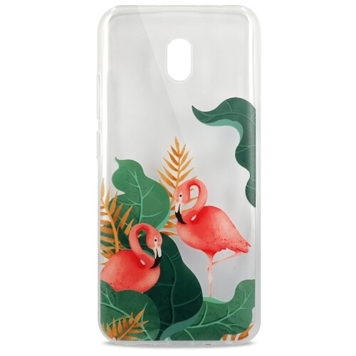 фото Силиконовый прозрачный чехол для xiaomi redmi 8a / защитный чехол с принтом на сяоми редми 8а / чехол с фламинго pastila
