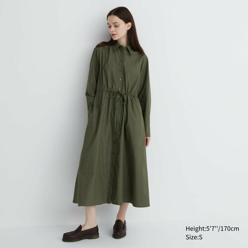 Платье Uniqlo, хлопок, размер S, зеленый