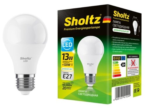 Лампа светодиодная энергосберегающая Sholtz 13Вт 220В груша A60 E27 4000К пластик(Шольц) LOB4142