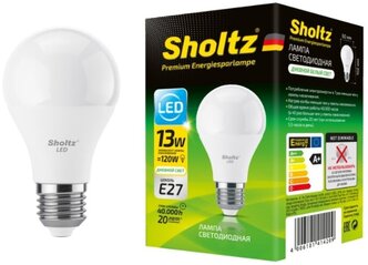 Лампа светодиодная энергосберегающая Sholtz 13Вт 220В груша A60 E27 4000К пластик(Шольц) LOB4142