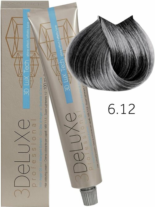 3Deluxe крем-краска для волос 3D Lux Tech The Metals, 6.12 темный блондин пепельно-перламутровый, 100 мл