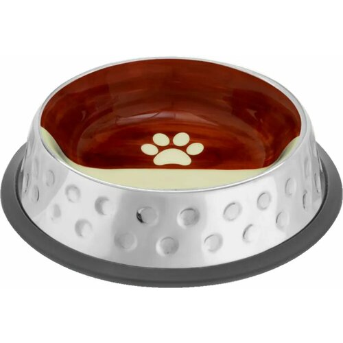 Миска Mr.Kranch из нержавеющей стали с керамическим покрытием Candy 850 мл, нескользящее основание, коричневая с белым