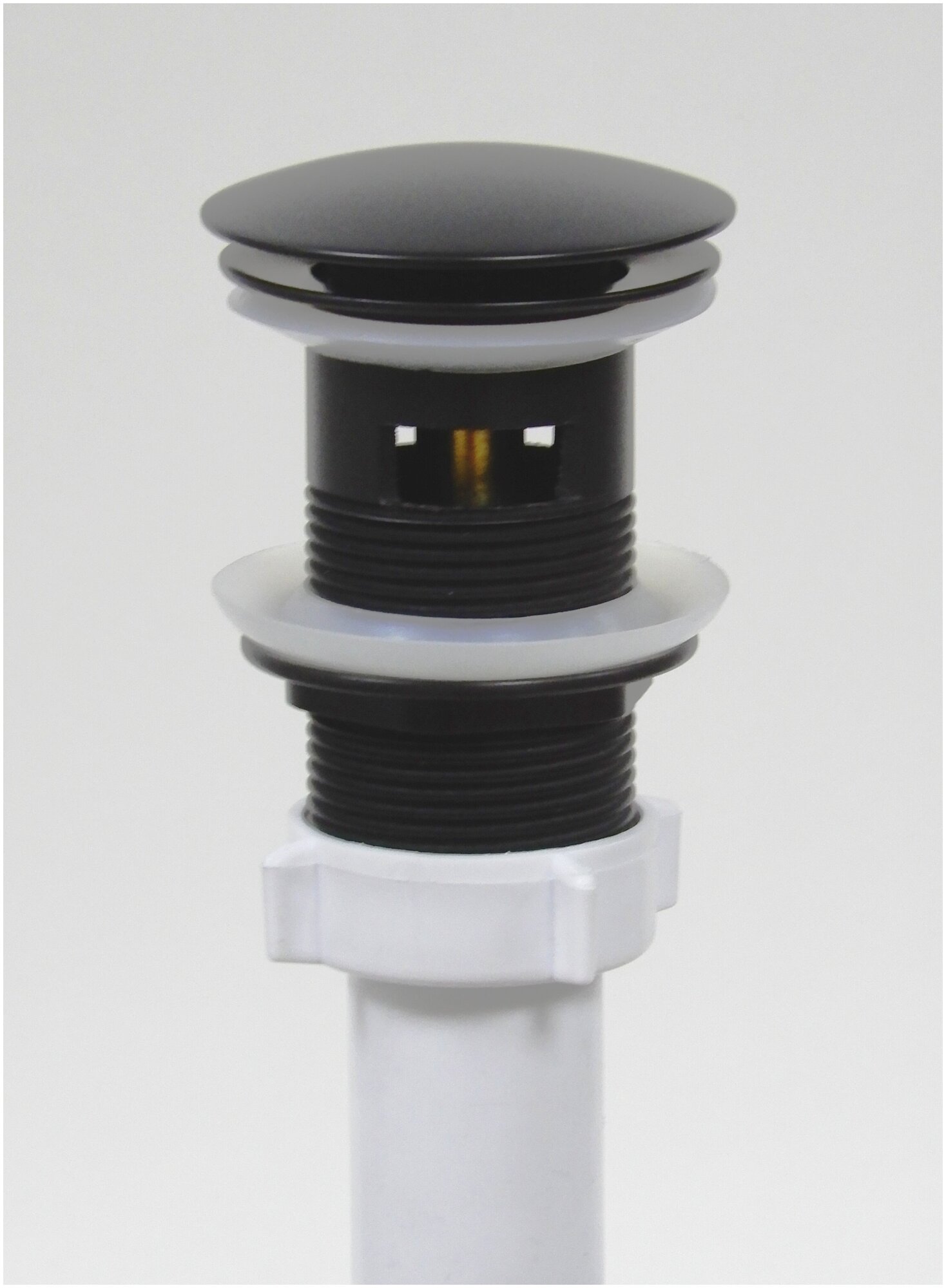 Сифон сливной белый и донный клапан черный с переливом КН051 - фотография № 4