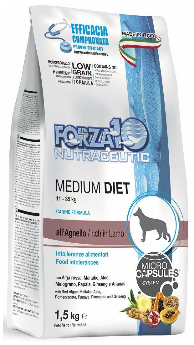 Forza10 Med. Diet Agnello Диетический корм для взрослых собак средних пород из ягненка1,5кг