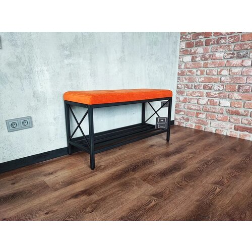 Обувница из стали с мягкой сидушкой в стиле Лофт 100*40*53(В)см