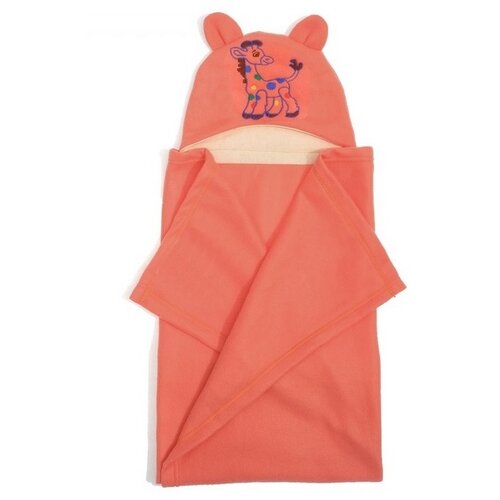 Покрывало с капюшоном и ушами, флис цв коралл, вышивка Лошадка 70х100 см