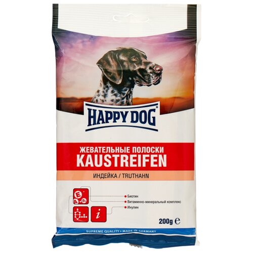 фото Лакомство для собак Happy Dog Жевательные полоски с индейкой, 200 г