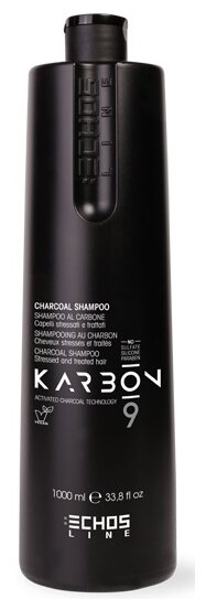 Echosline шампунь Karbon 9 Charcoal Угольный для волос, страдающих от химических процедур и стресс-факторов, 1000 мл