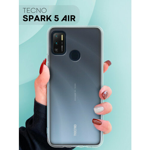 Тонкий чехол для Tecno Spark 5 Air (Техно Спарк 5 Эир, Текно Спарк 5 Аир) силиконовый чехол с защитой модуля камер, прозрачный