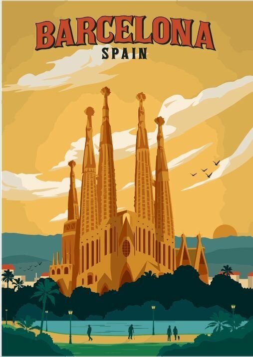 Плакат/постер Города Barcelona/Барселона 41х59 см