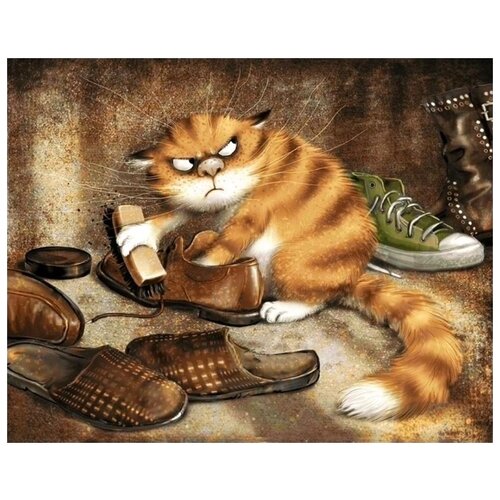 фото Алмазная вышивка гранни "кот чистит ботинки", 48x38