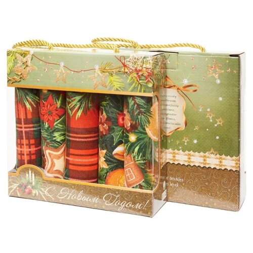 фото Набор полотенец из рогожки "всё себе"; еловые гирлянды; набор из 5 штук