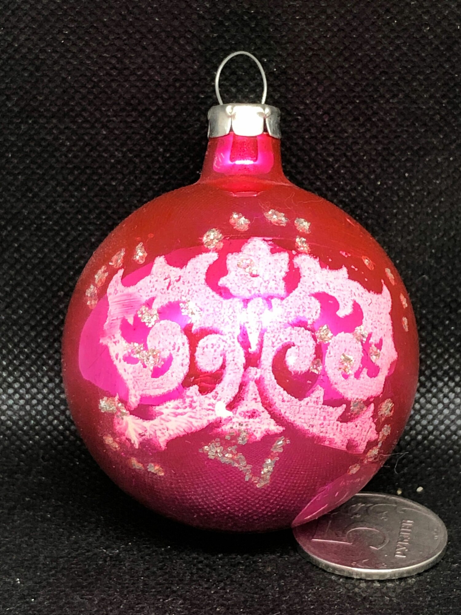 Елочная игрушка СССР шар , шарик с рисунком цветы стекло 63