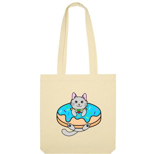 Сумка шоппер Us Basic, бежевый мужская футболка серый котенок в пончике 2xl серый меланж
