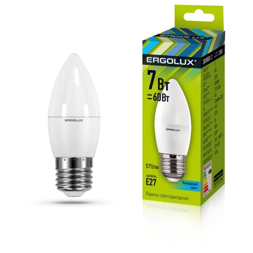 Электрическая светодиодная лампа Ergolux LED-C35-7W-E27-4K Свеча 7Вт E27 4500K 172-265В 13298 15911585