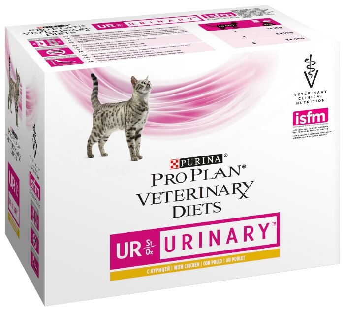 Влажный корм для кошек Purina Pro Plan Veterinary Diets UR St/Ox Urinary, при болезни нижних отделов мочевыводящих путей, с курицей, 12 шт. х 85 г