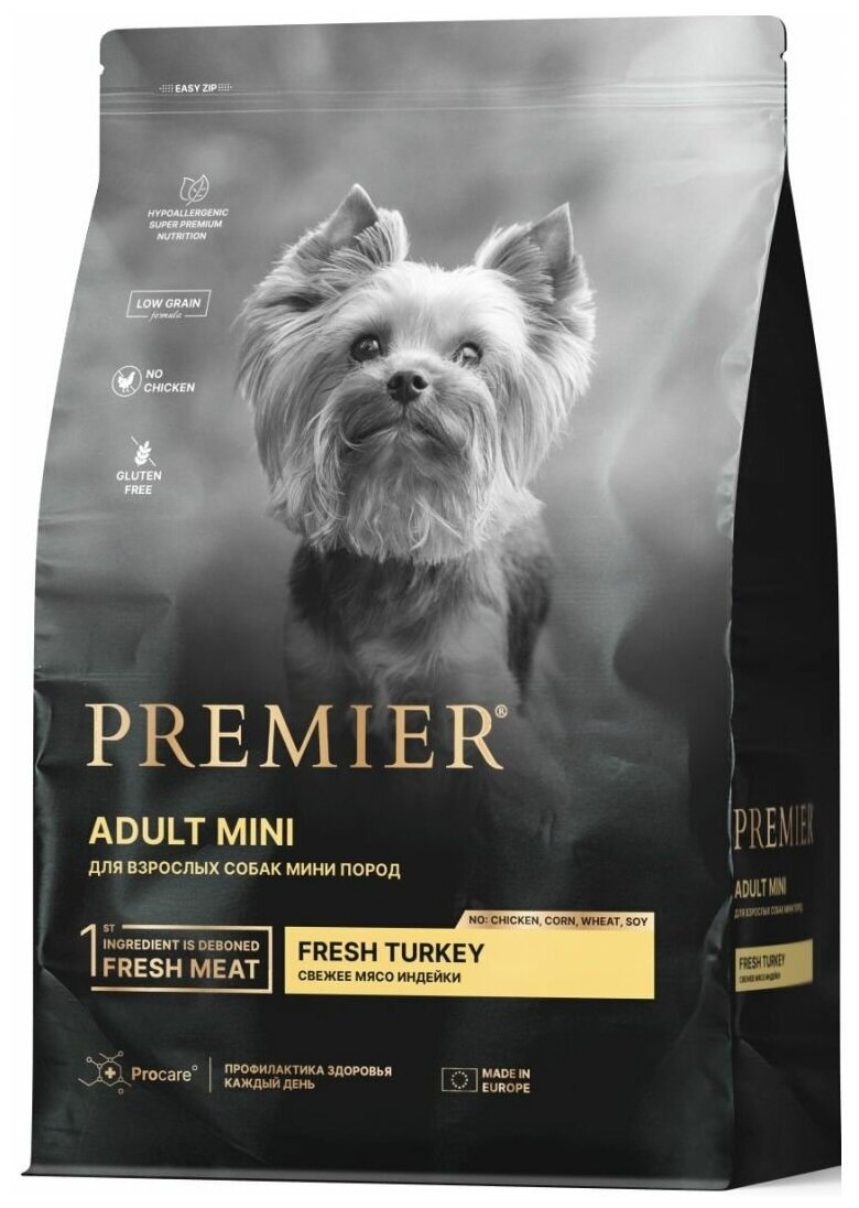 Корм сухой для собак мелких пород Premier Dog Turkey ADULT Mini Свежее мясо индейки 1 кг