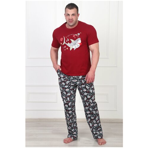 Пижама Оптима Трикотаж, футболка, брюки, размер 48, красный