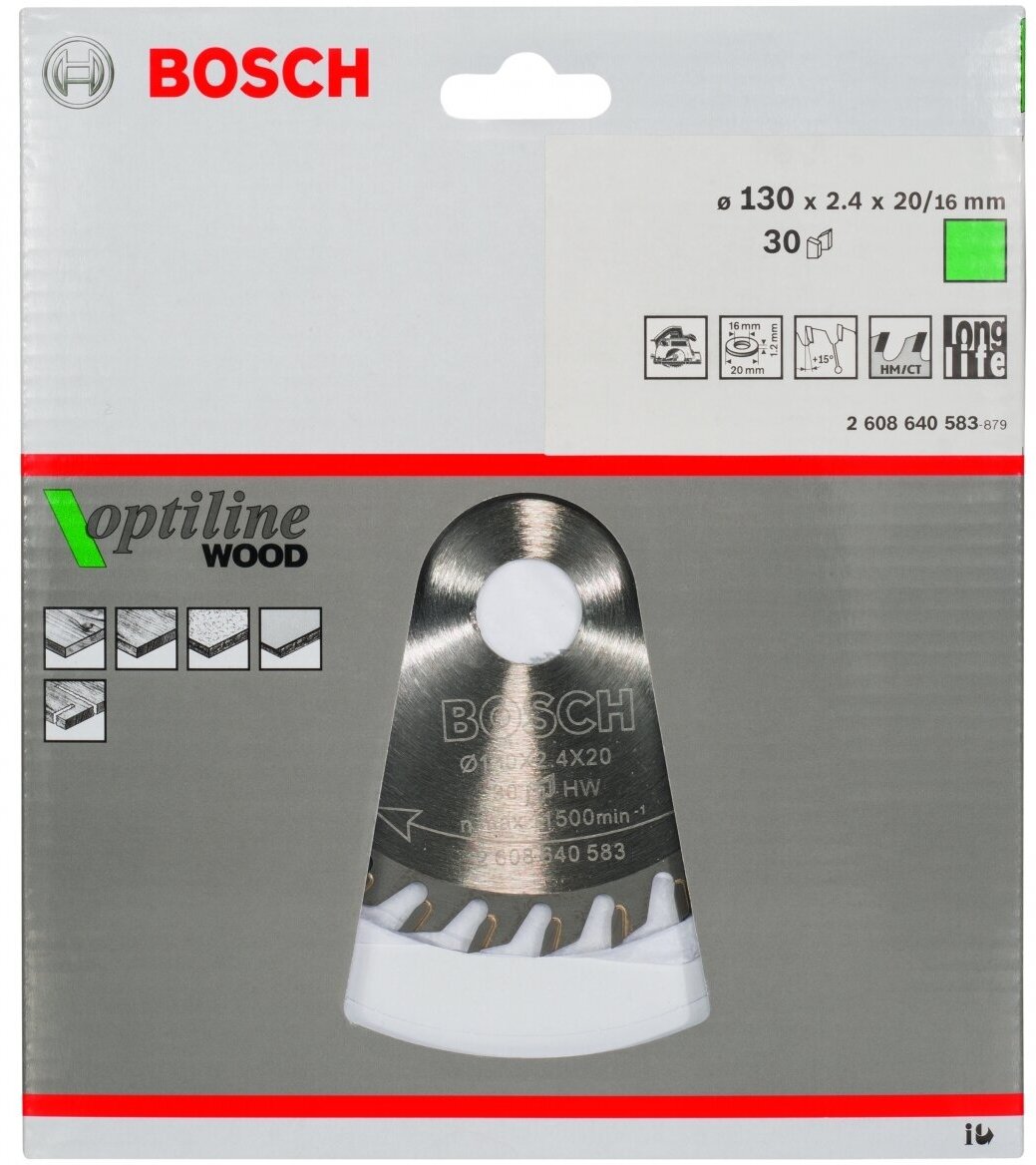 Диск пильный по древесине (130х20/16 мм; Z30) Bosch 2.608.640.583