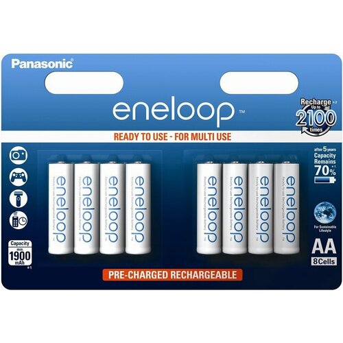 Аккумулятор Panasonic Eneloop AA 1900 mAh (BK-3MCCE/8BE), 8 шт аккумулятор eneloop panasonic lr6 aa 1900 mah r2u уп 8 шт
