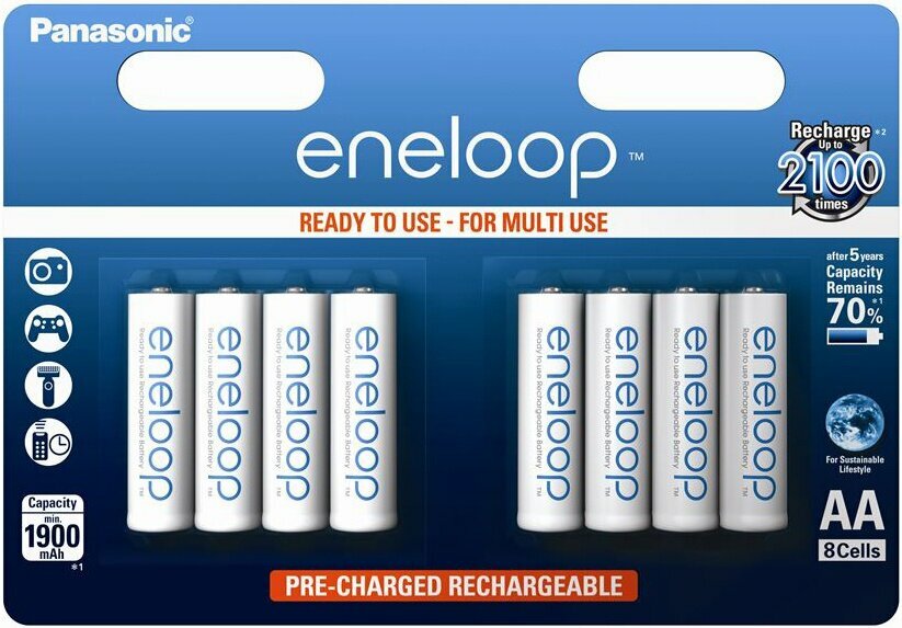 Аккумулятор Panasonic Eneloop AA 1900 mAh (BK-3MCCE/8BE), 8 шт