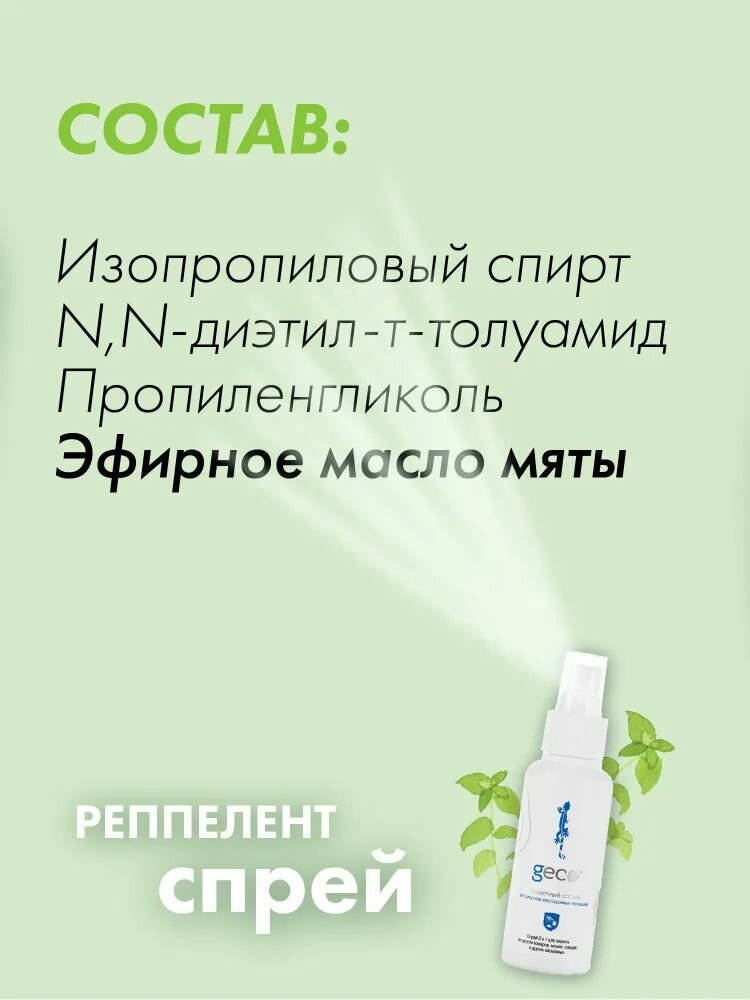 Картинки GECO Защитный спрей от укусов иксодовых клещей, от комаров, от мошек, от ос, от блох, от слепней и кровососущих насекомых 100 мл. х 3 шт.