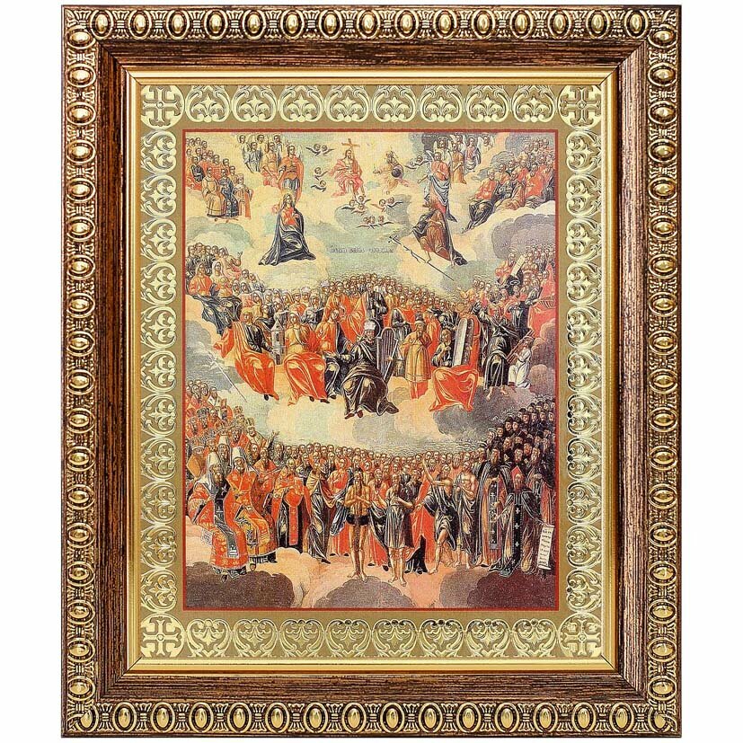 Образ всех святых (лик № 107), икона в темной пластиковой рамке 12,5*14,5 см