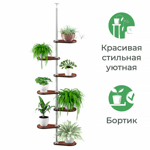 Полка для цветов на подоконник распорная Гортензия 7 (высота 145-150 см) цвет орех