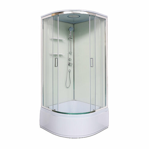 Душевая кабина Loranto NEO 90x90x(170+38) поддон 38см, прозрачное стекло 4 мм, задние стенки белые, две полки, профиль серебро (CS-22011) белый