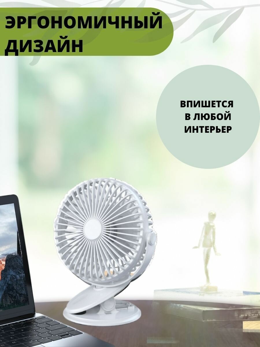 Обзор: Настольный портативный мини-вентилятор белый для дома офиса или путешествия на прищепке